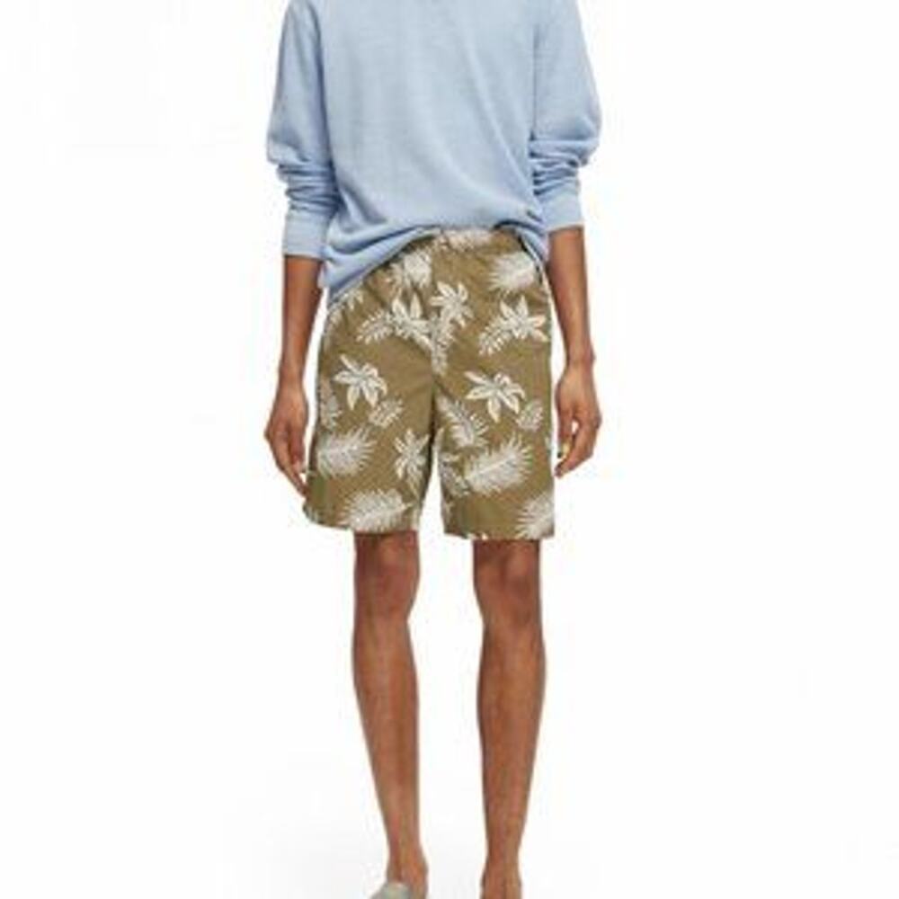 Scotch & Soda Men's Printed Poplin Bermuda Shorts Khaki Leaf Size 2XL NWT